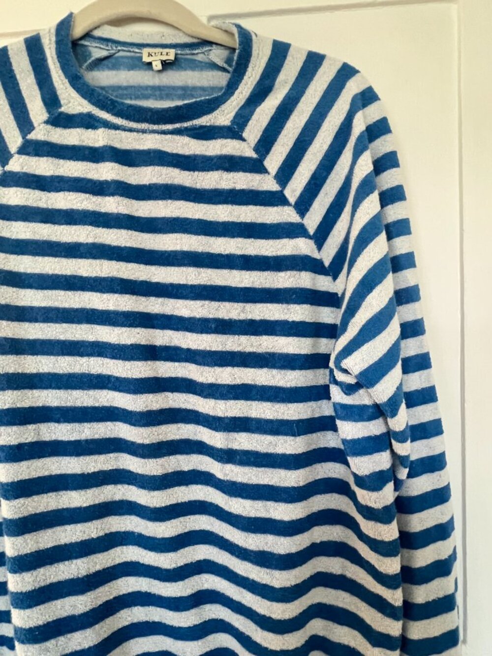 KULE Terry Franny Striped Crewneck - Royal Blue & White Stripe - Size Large - Picture 3 of 4